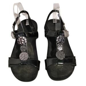 Vionic Farra Embellished Strappy Sandals Slingback Faux Leather Black Women US 8